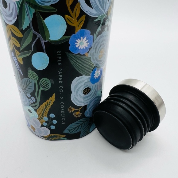 Rifle Paper Co X Corkcicle Floral Black and Blue Water Bottle 16 Oz. - Picture 6 of 9